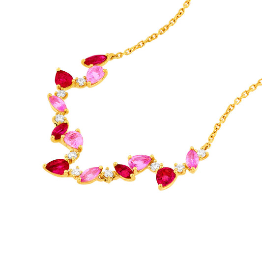 Sapphire and Ruby Blossom Necklace