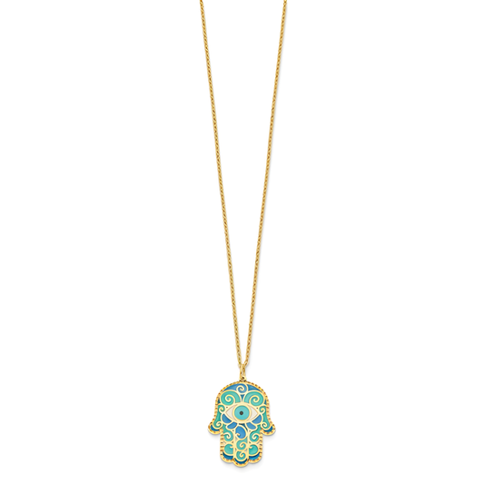 Enamel Hamsa Pendant
