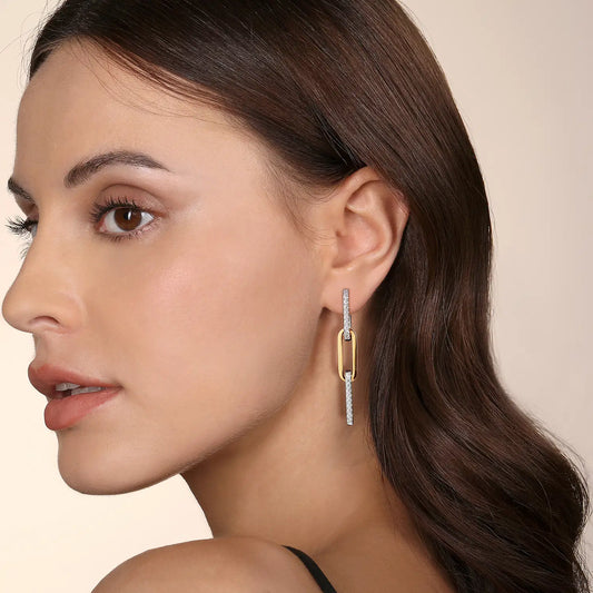 Two Tone Diamond Paper-Clip Earrings