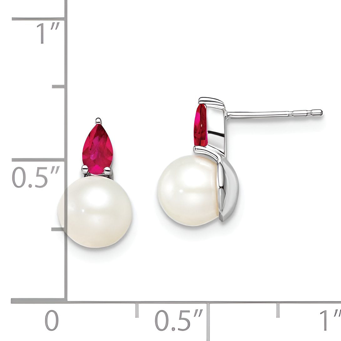 Pearl and Ruby Stud Earrings
