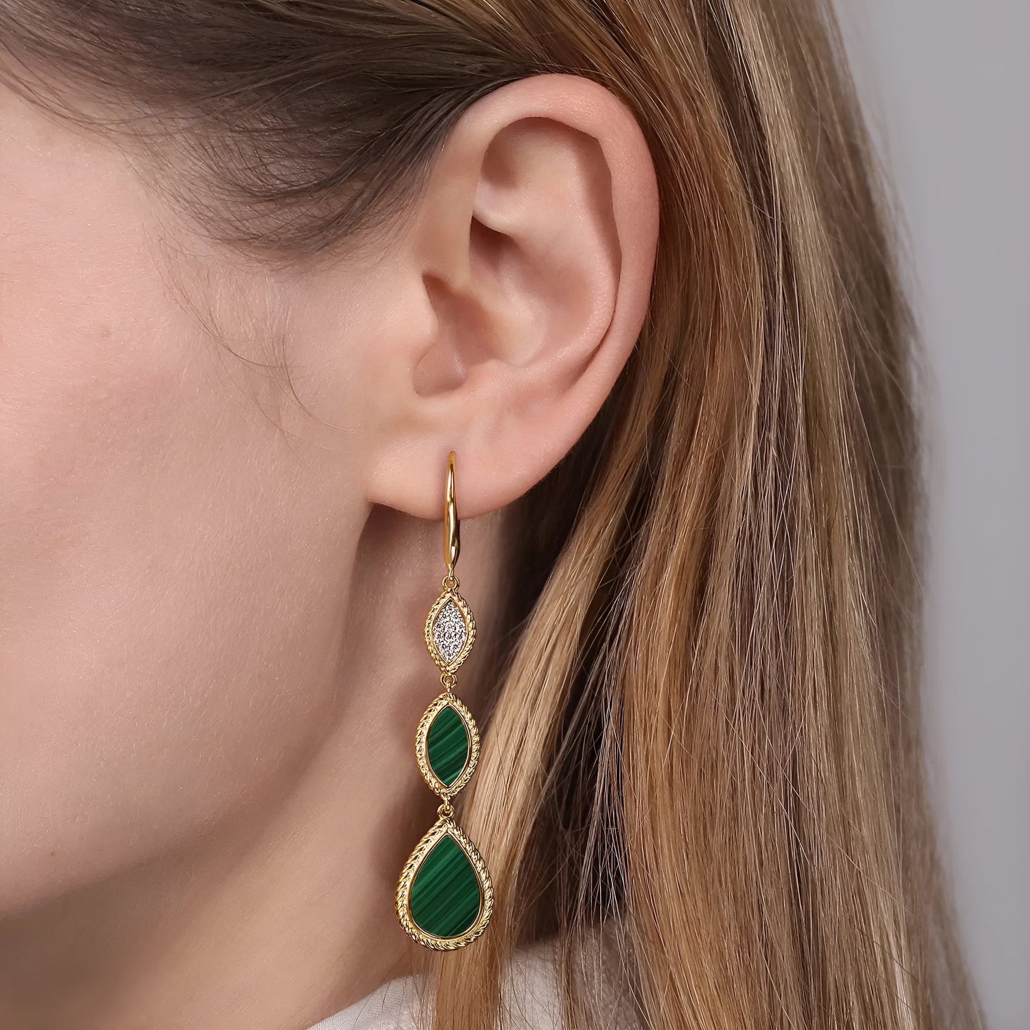 Diamond and Malachite Drop Earrings