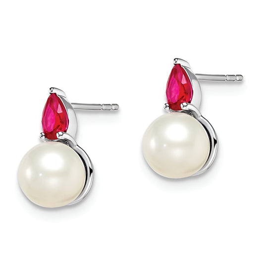 Pearl and Ruby Stud Earrings