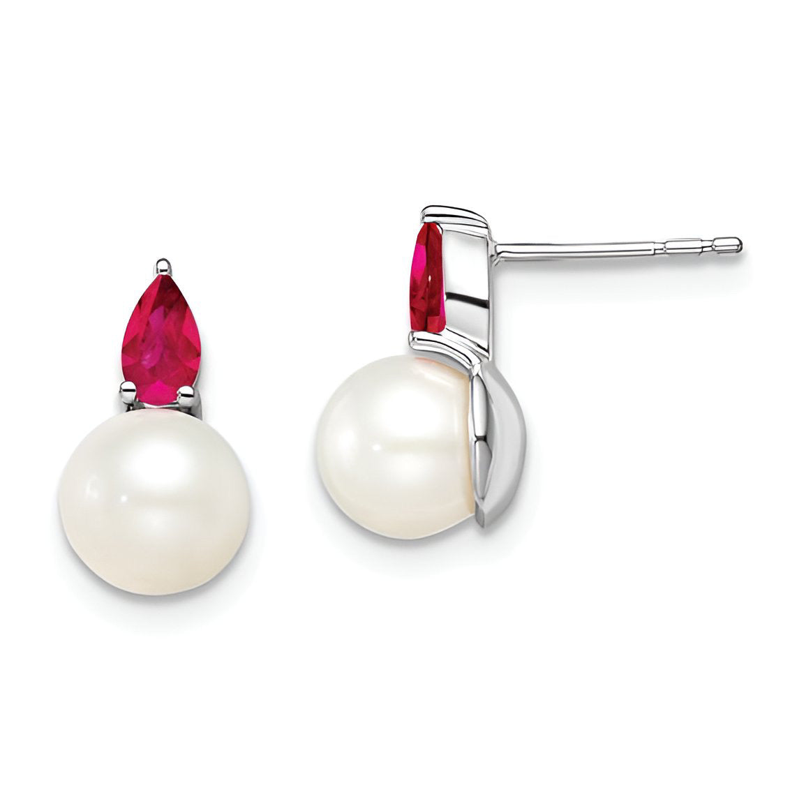 Pearl and Ruby Stud Earrings
