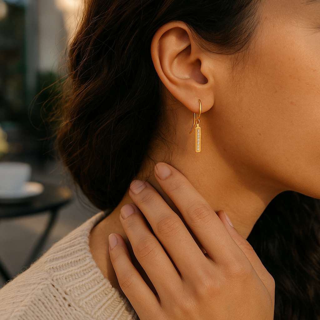 Dangling Diamond Bar Earrings