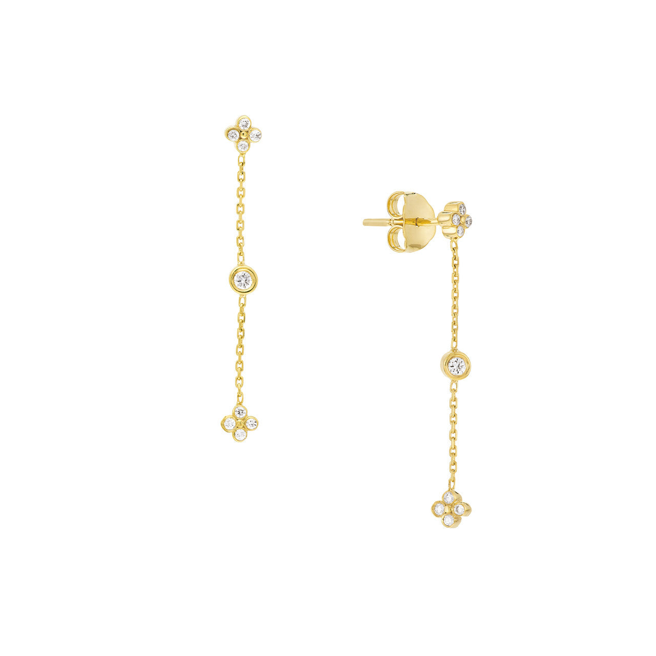 Diamond Bezel and Cluster Dangling Earrings