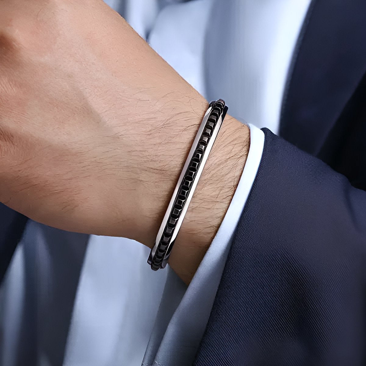Open Cuff Bracelet with Black Grommet Inlay
