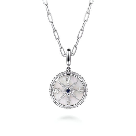 White Sapphire Mother of Pearl Compass Pendant