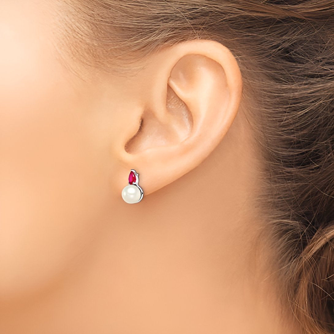 Pearl and Ruby Stud Earrings