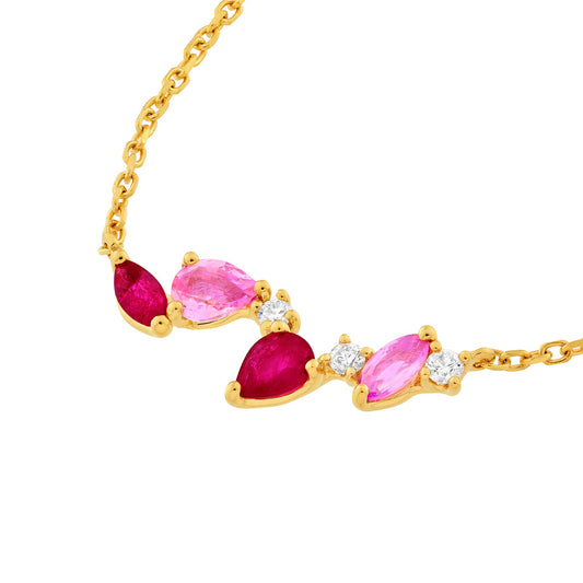 Petite Sapphire and Ruby Blossom Necklace