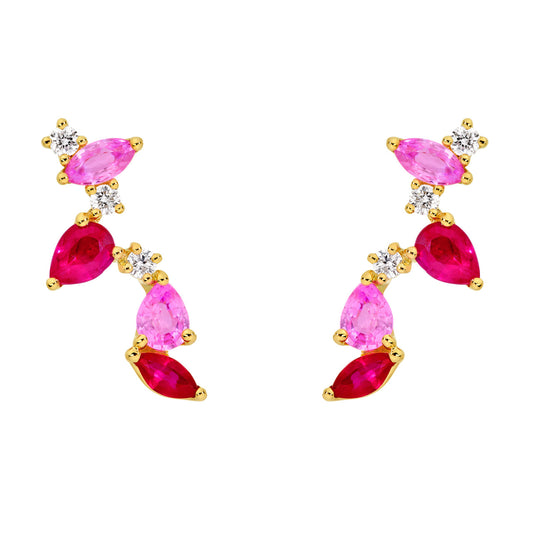 Pink and Red Blossom Climber Stud Earrings