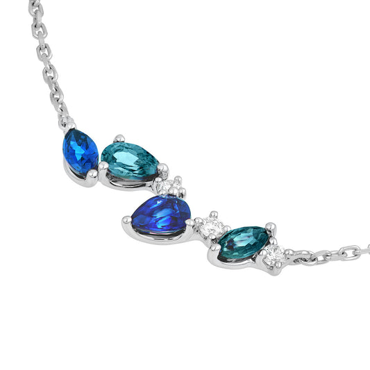 Petite Teal and Blue Sapphire Blossom Necklace