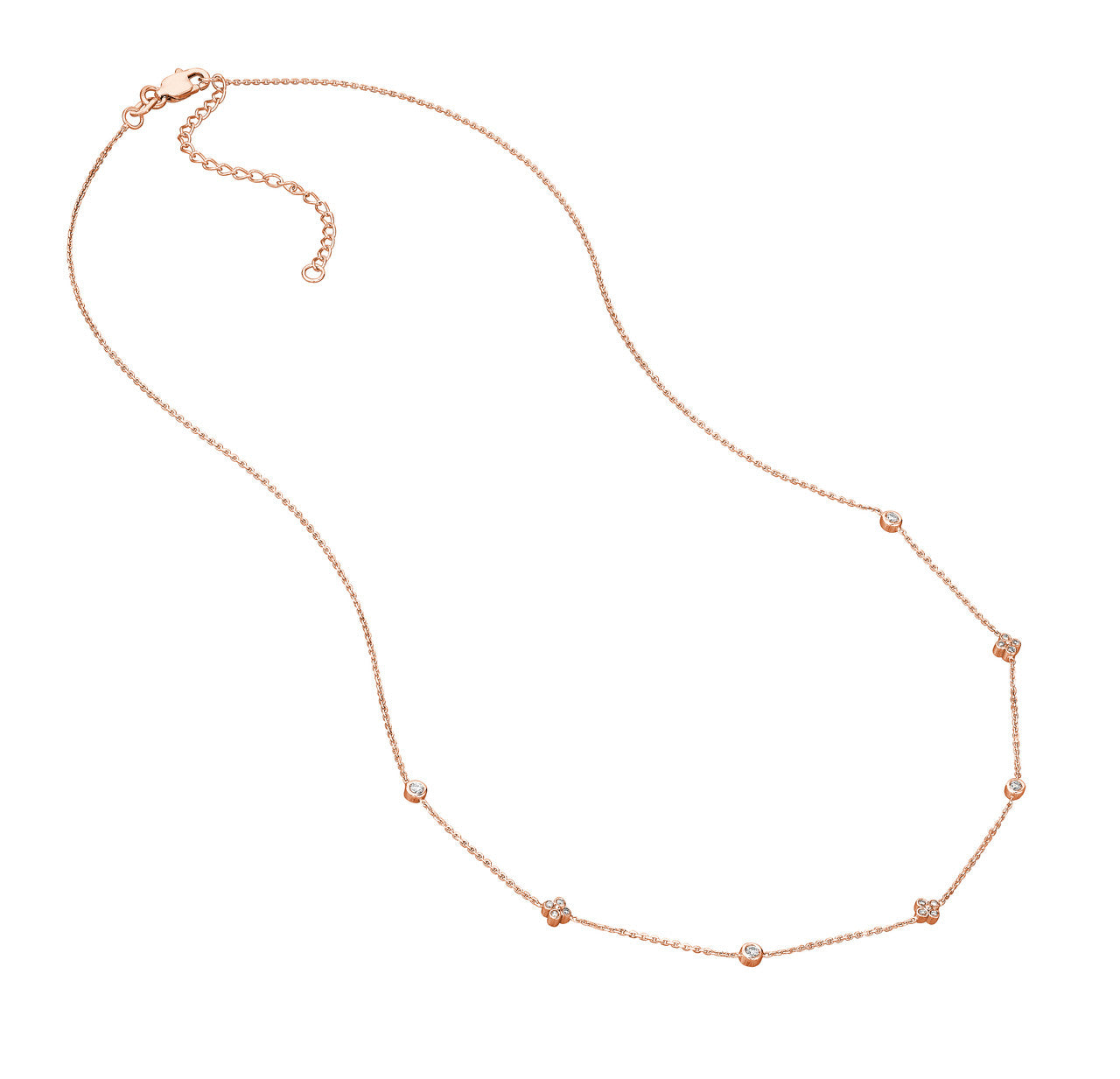 Diamond Bezel and Cluster Stations Necklace