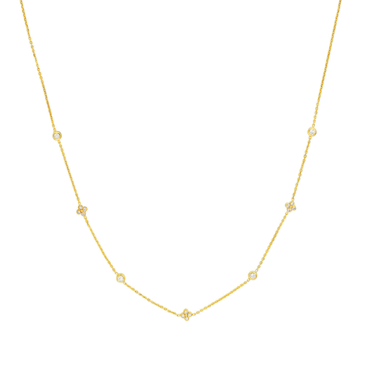 Diamond Bezel and Cluster Stations Necklace