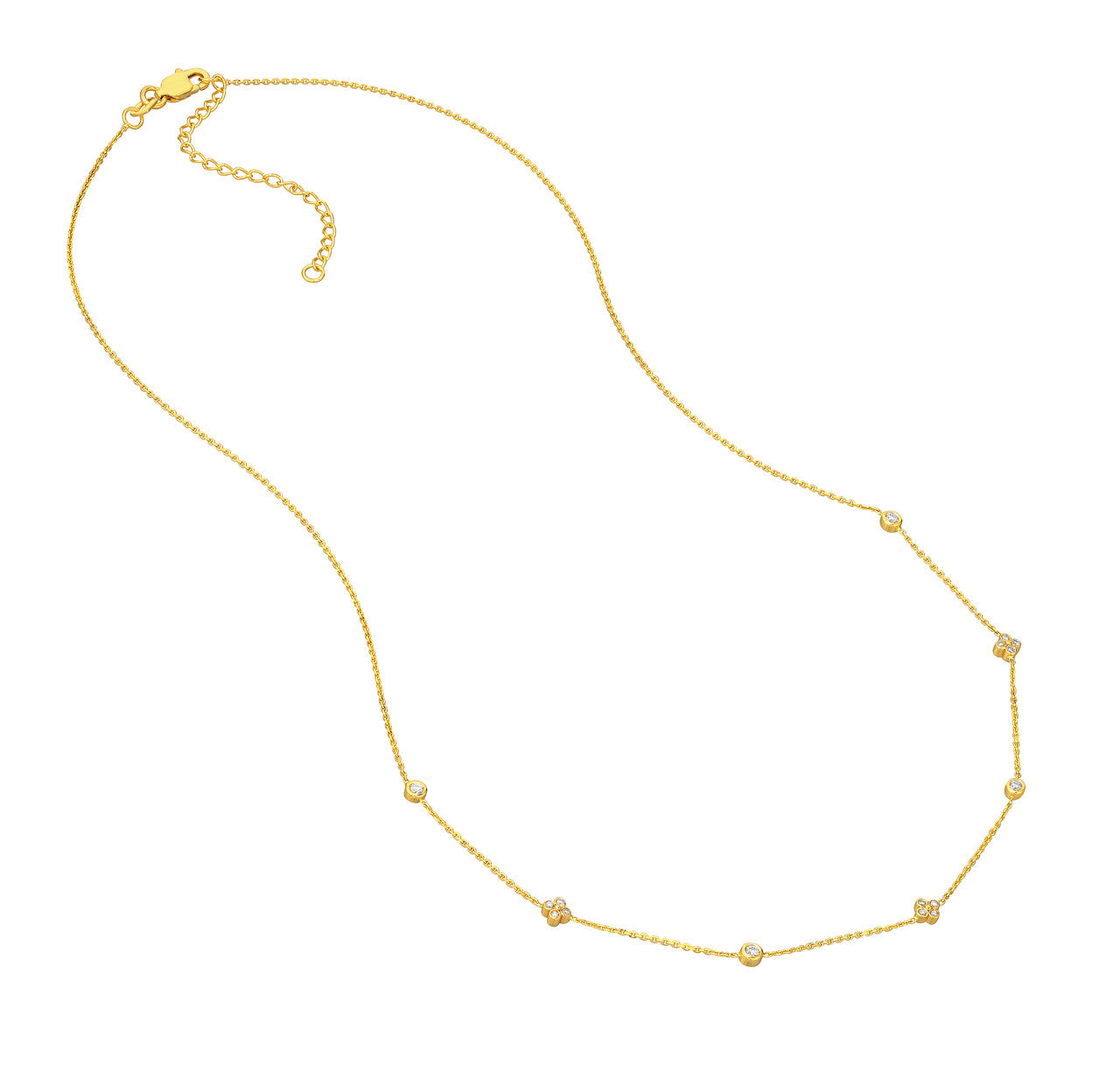 Diamond Bezel and Cluster Stations Necklace