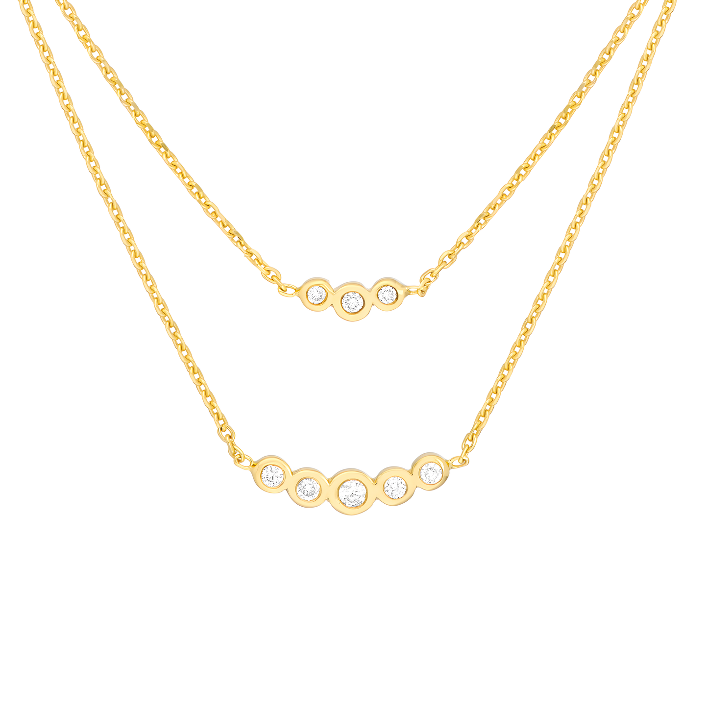 Graduating Diamond Bezels Duet Necklace