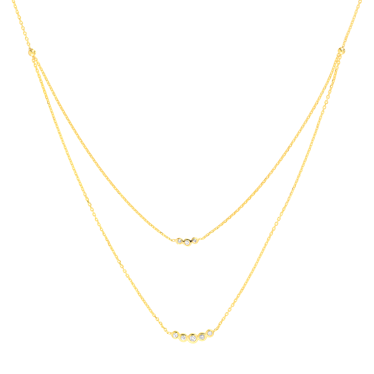 Graduating Diamond Bezels Duet Necklace