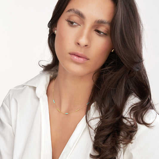 Turquoise Enamel & Bar Necklace