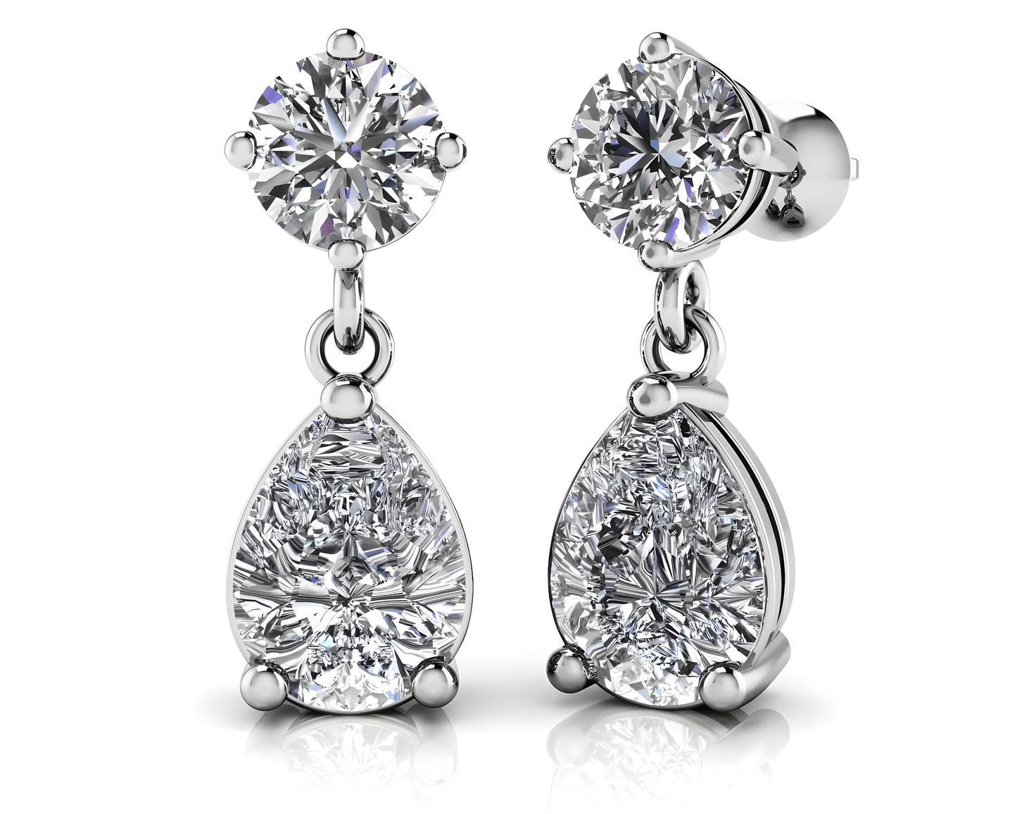 2ct Round and Pear Shape Drop Earrings