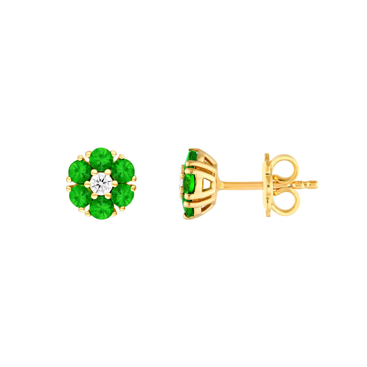 Tsavorite and Diamond Cluster Studs