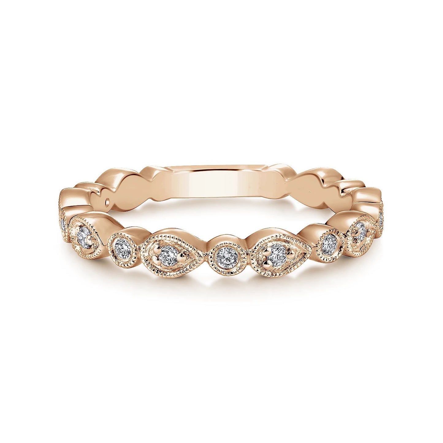 Pear and Round Diamond Station Ring