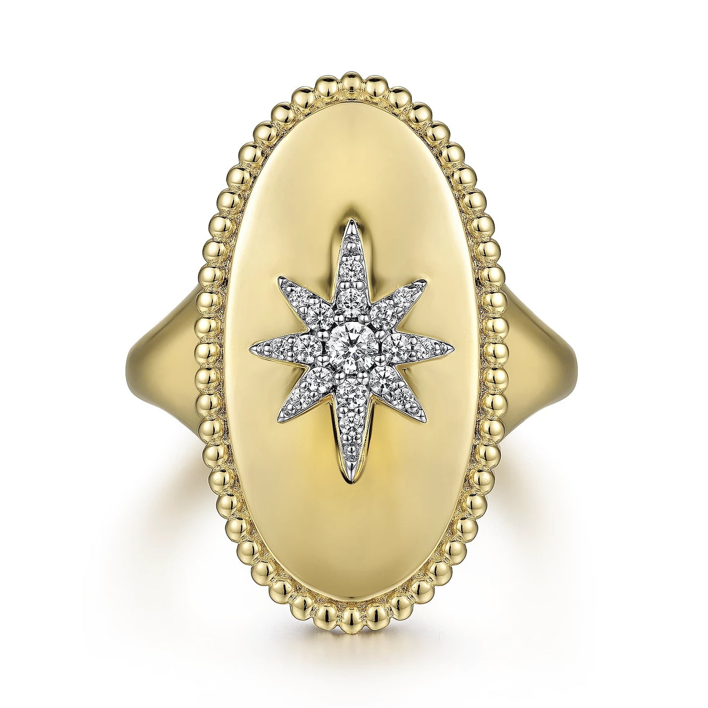 Oval Diamond Starburst Signet Ring