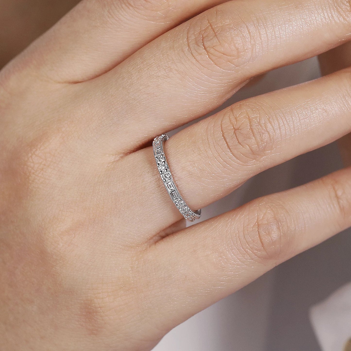 Baguette and Round Diamond Stackable Ring