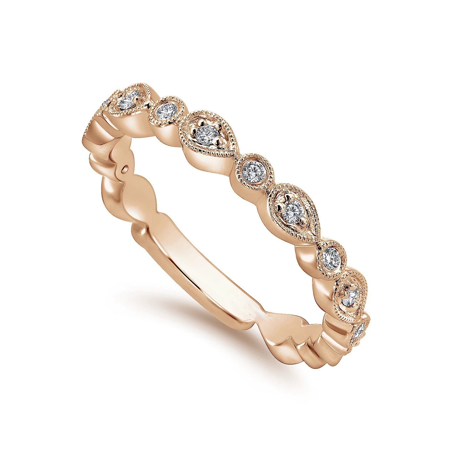 Pear and Round Diamond Station Ring