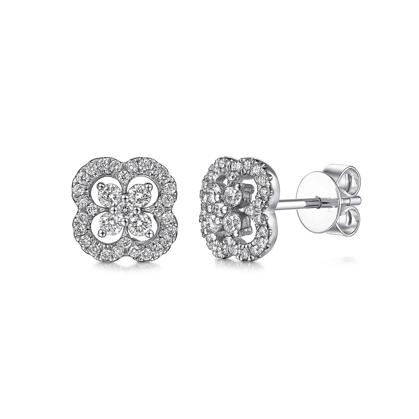 Diamond Clover Stud Earrings
