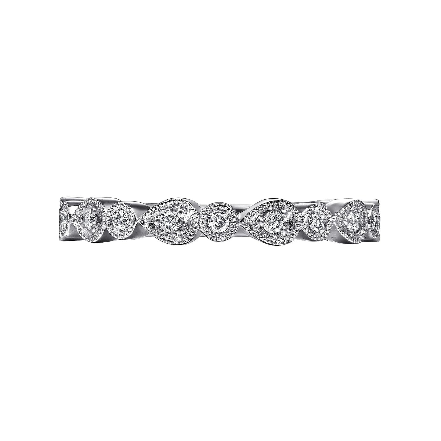 Pear and Round Diamond Station Ring