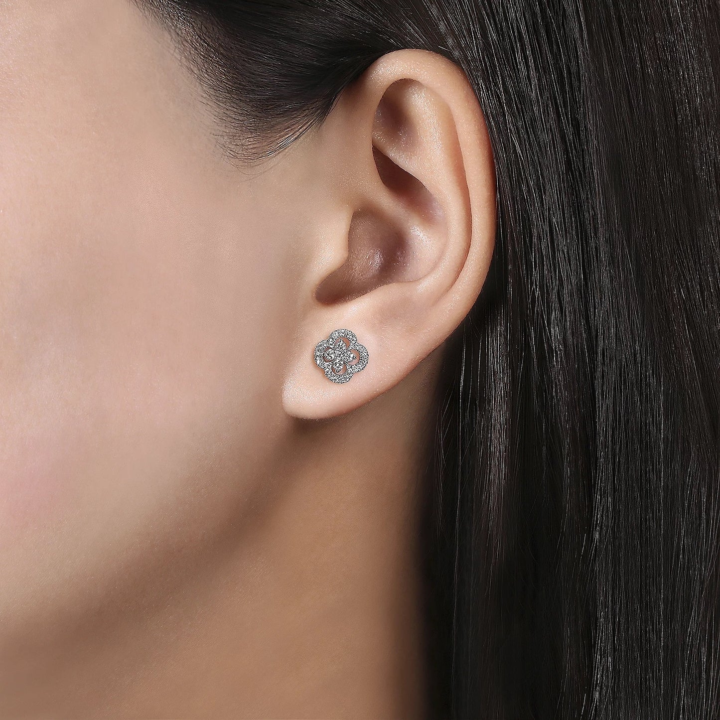 Diamond Clover Stud Earrings