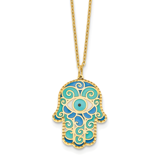 Enamel Hamsa Pendant
