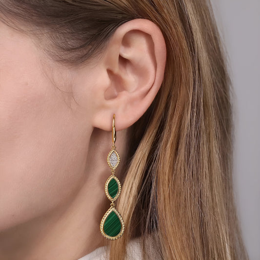 Diamond and Malachite Drop Earrings