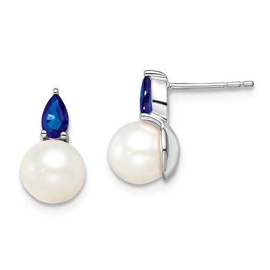 Pearl and Sapphire Stud Earrings