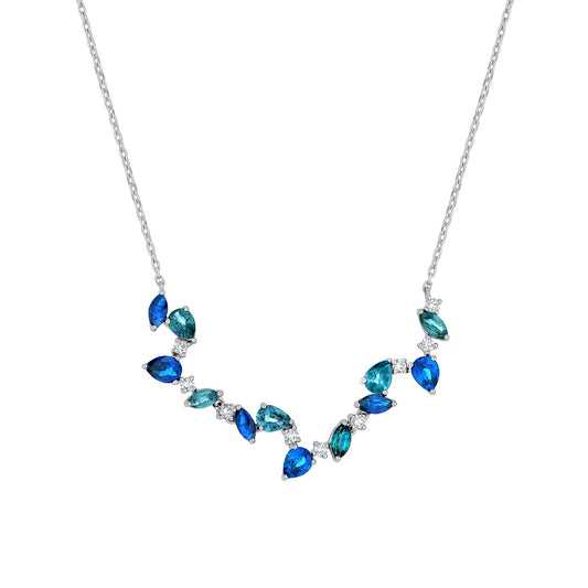 Teal and Blue Sapphire Blossom Necklace