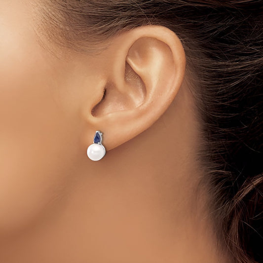 Pearl and Sapphire Stud Earrings