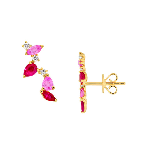 Pink and Red Blossom Climber Stud Earrings