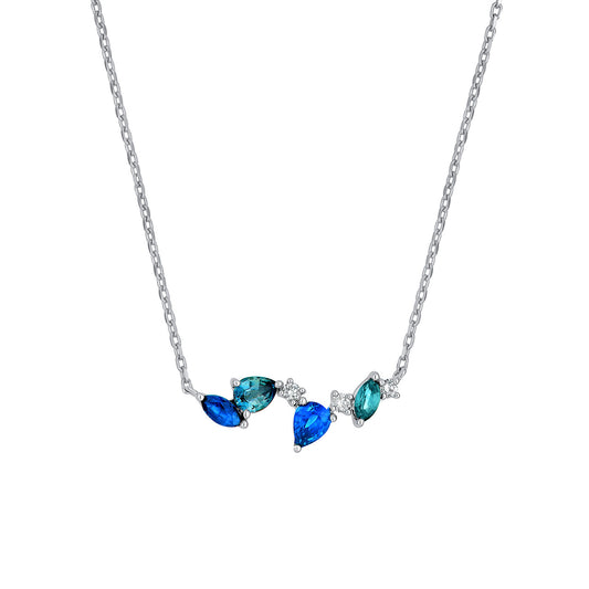 Petite Teal and Blue Sapphire Blossom Necklace