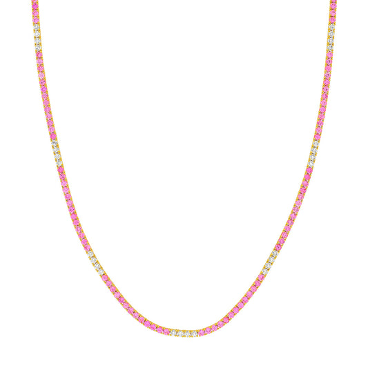 10ct Pink Sapphire & Diamond Tennis Necklace