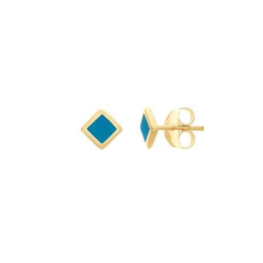 Turquoise Enamel Rhombus Studs
