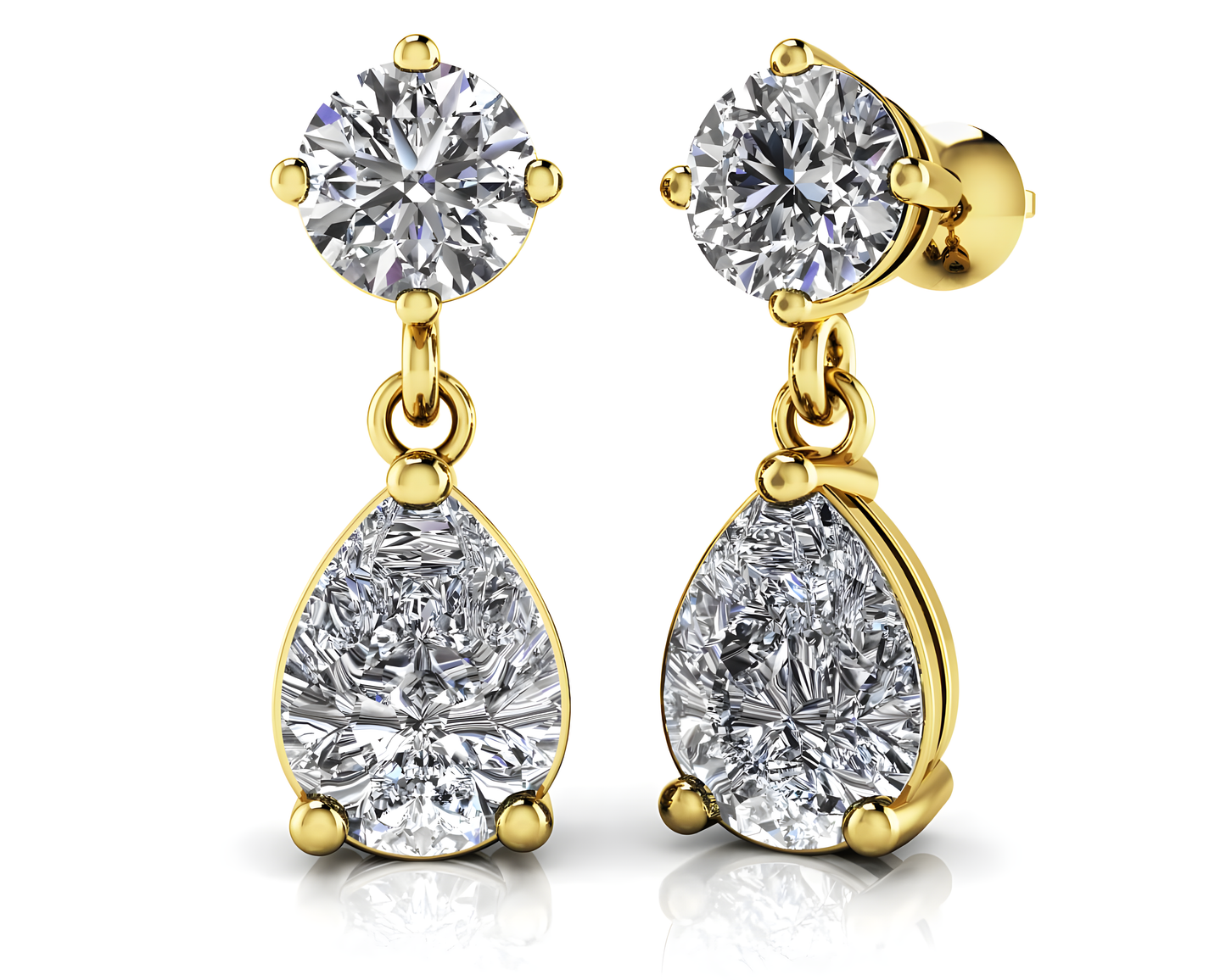 2ct Round and Pear Shape Drop Earrings