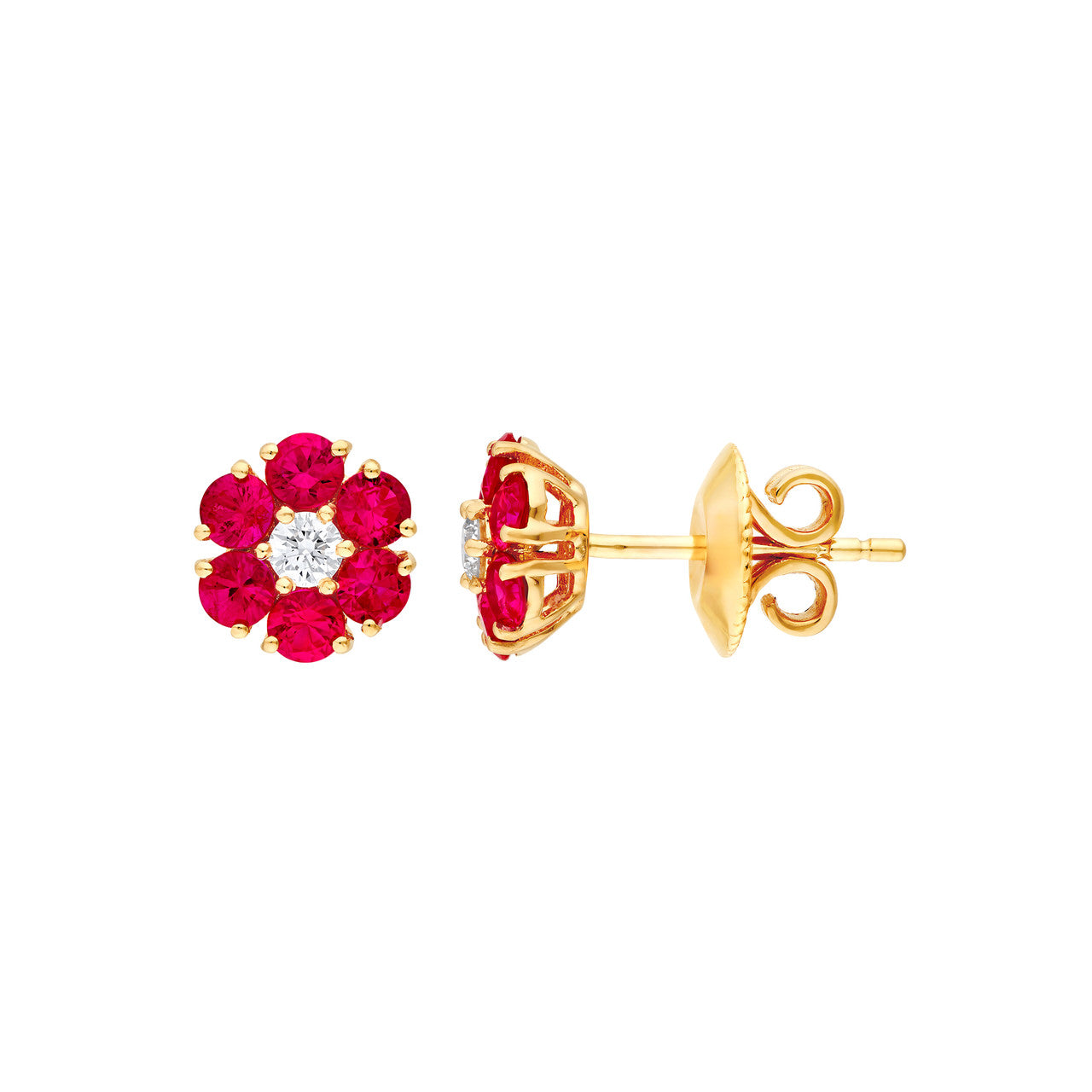 Ruby & Diamond Cluster Studs