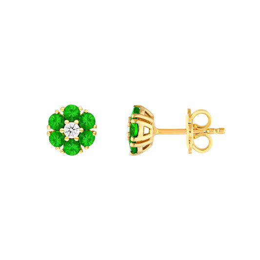 Tsavorite and Diamond Cluster Studs