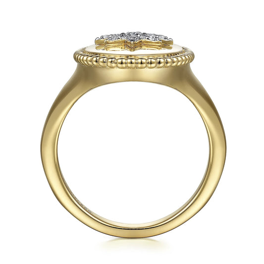Oval Diamond Starburst Signet Ring