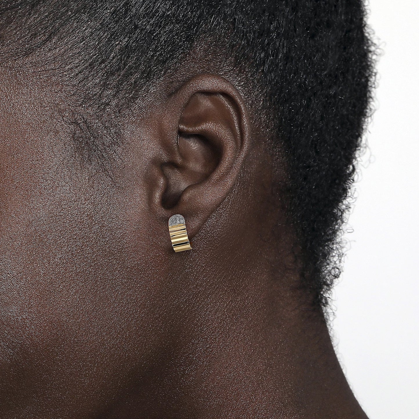 Diamond J Stud Earrings with Diamond Cut Texture